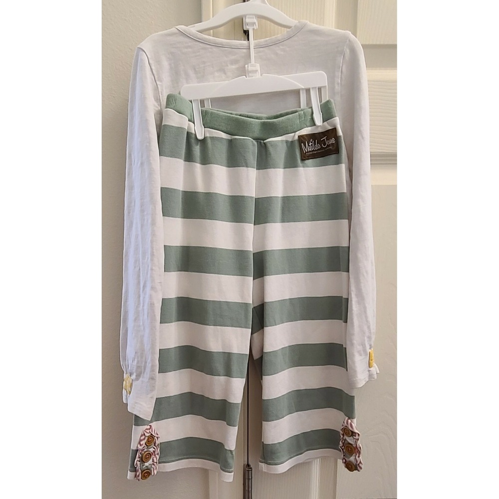 Matilda‎ Jane Pants Kids Sz 6 Green & White Stripes